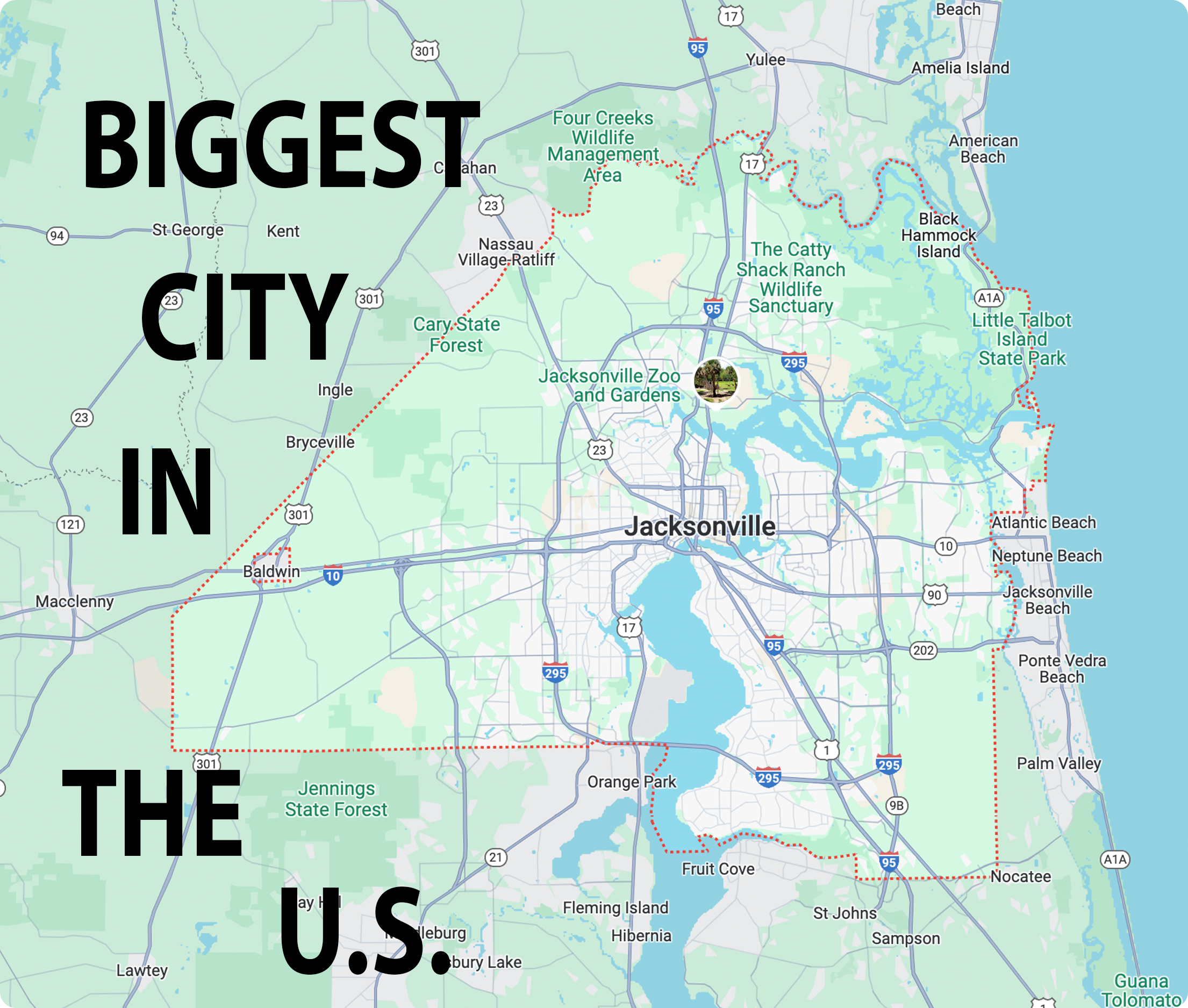 image of a map of jacksonville that says biggest city in the us-jacksonville florida