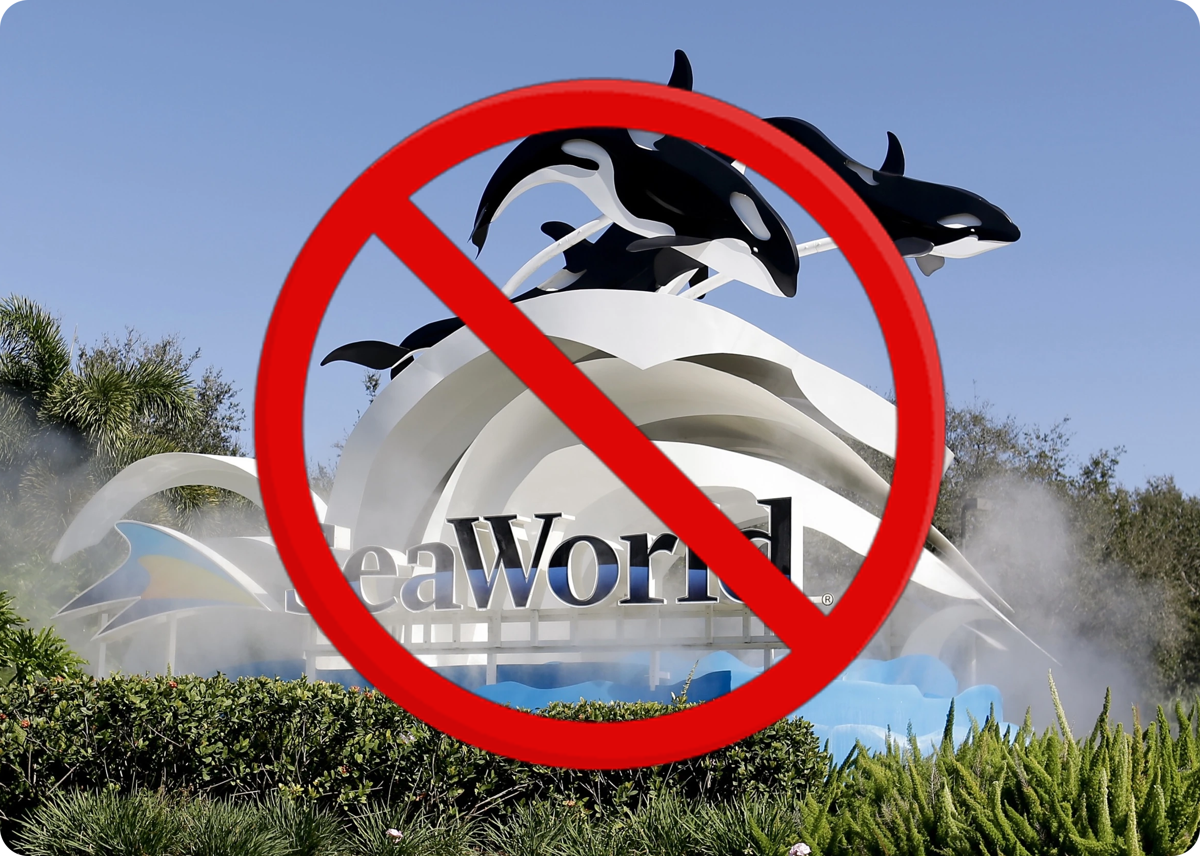 image of seaworld orlando with a red x sign on it